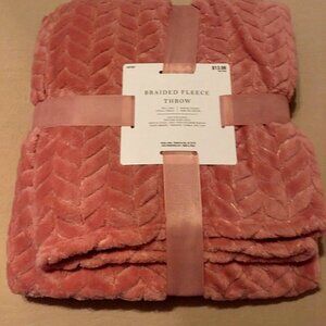 Dusty Rose Braided Fleece Throw. NWT
